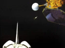 space shuttle Challenger launches the Earth Radiation Budget Satellite in 1984