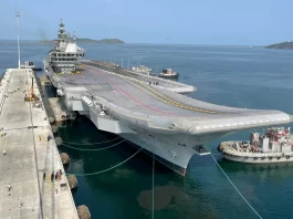 INS Vikrant docks at two deck pier