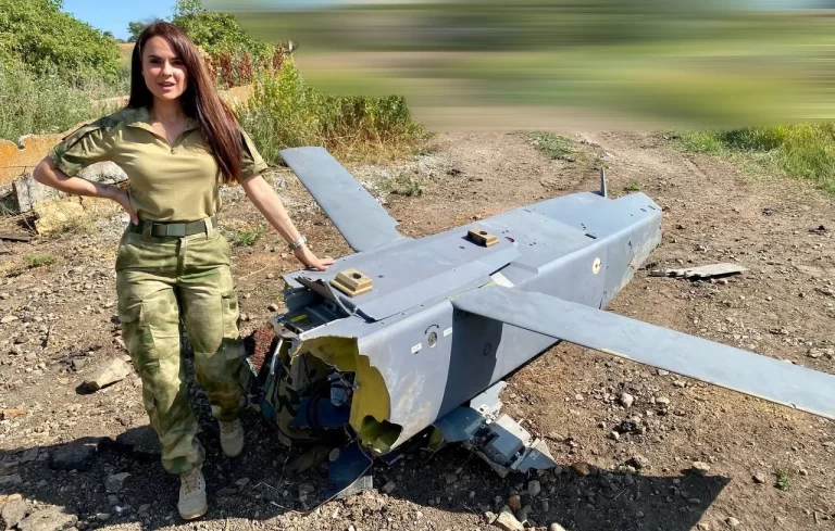 Journalist Anna Prokofieva next to downed Storm Shadow Missile