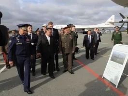 Democratic People's Republic of Korea Kim Jong-un saw a Tu-160 supersonic strategic bomber, a Tu-95MS turboprop strategic bomber, and a Tu-22M3 long-range supersonic bomber at the Knevichi airfield