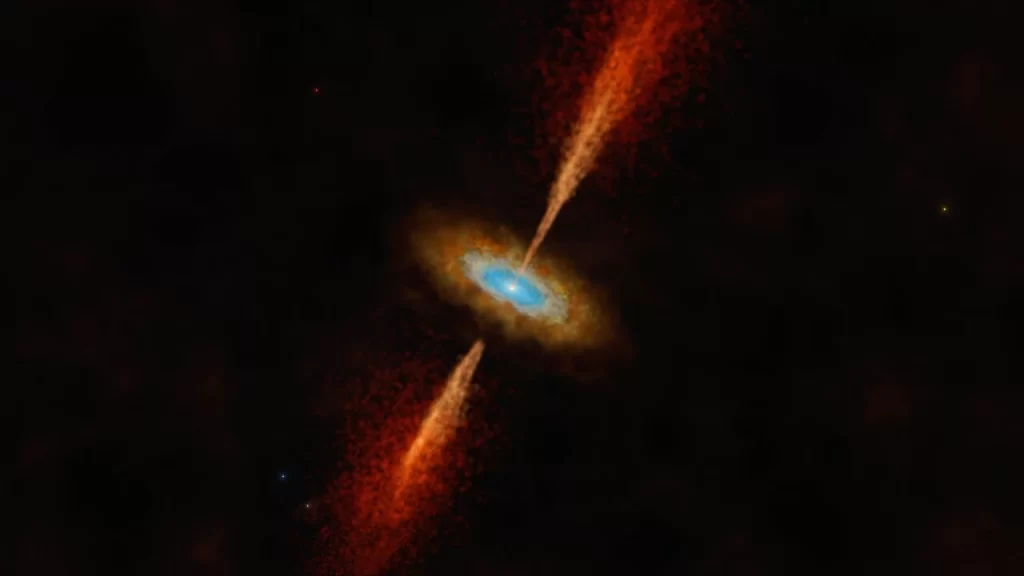 Artist’s impression of the disc and jet in the young star system HH 1177.