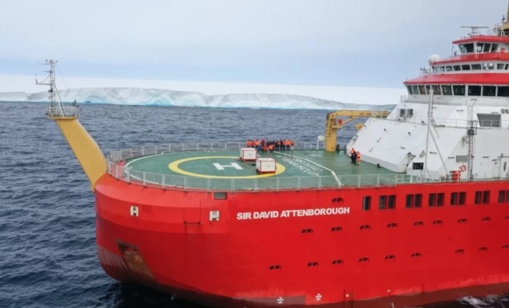 RRS Sir David Attenborough in front of A23a iceberg