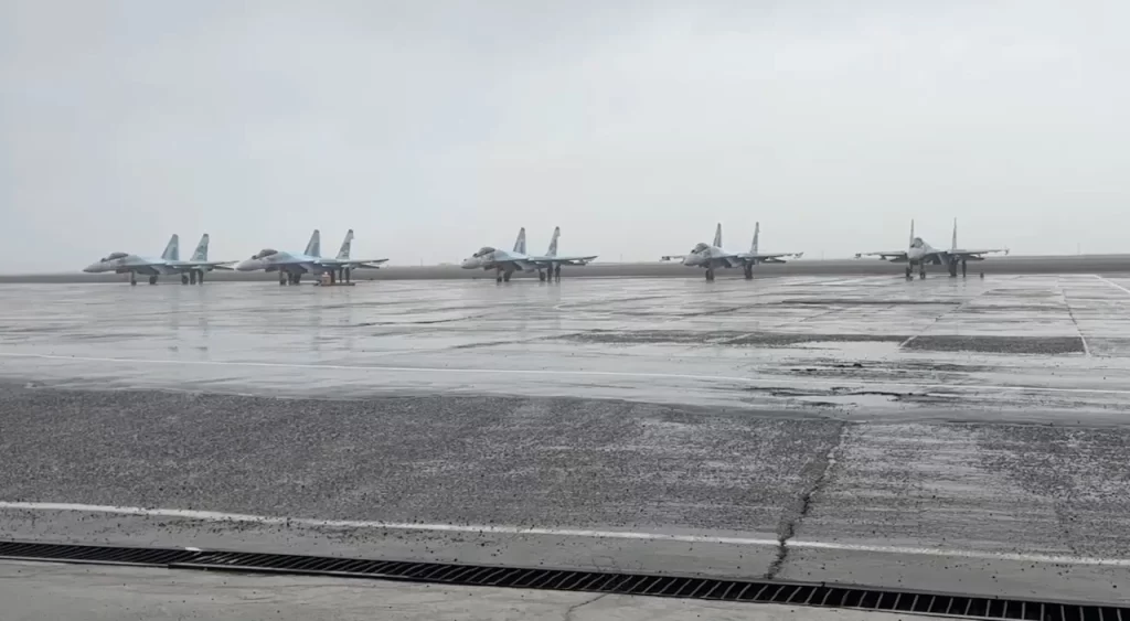 Su-35's lined up in a Russian Air Base