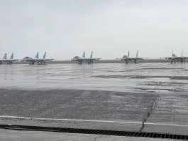 Su-35's lined up in a Russian Air Base