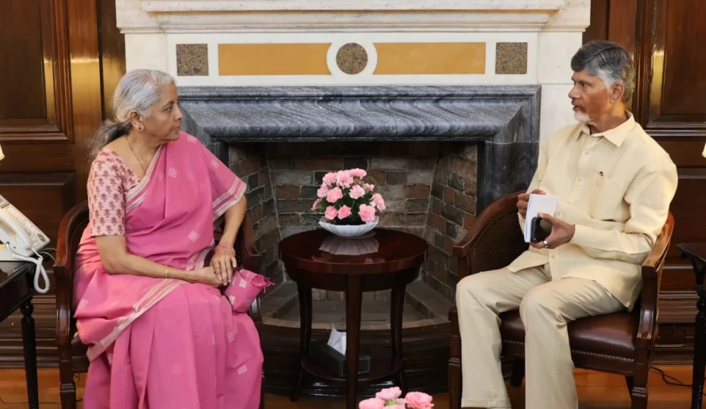 Andhra Pradesh Chief Minister Chandrababu Naidu meets Finance Minister Nirmala Sitharaman