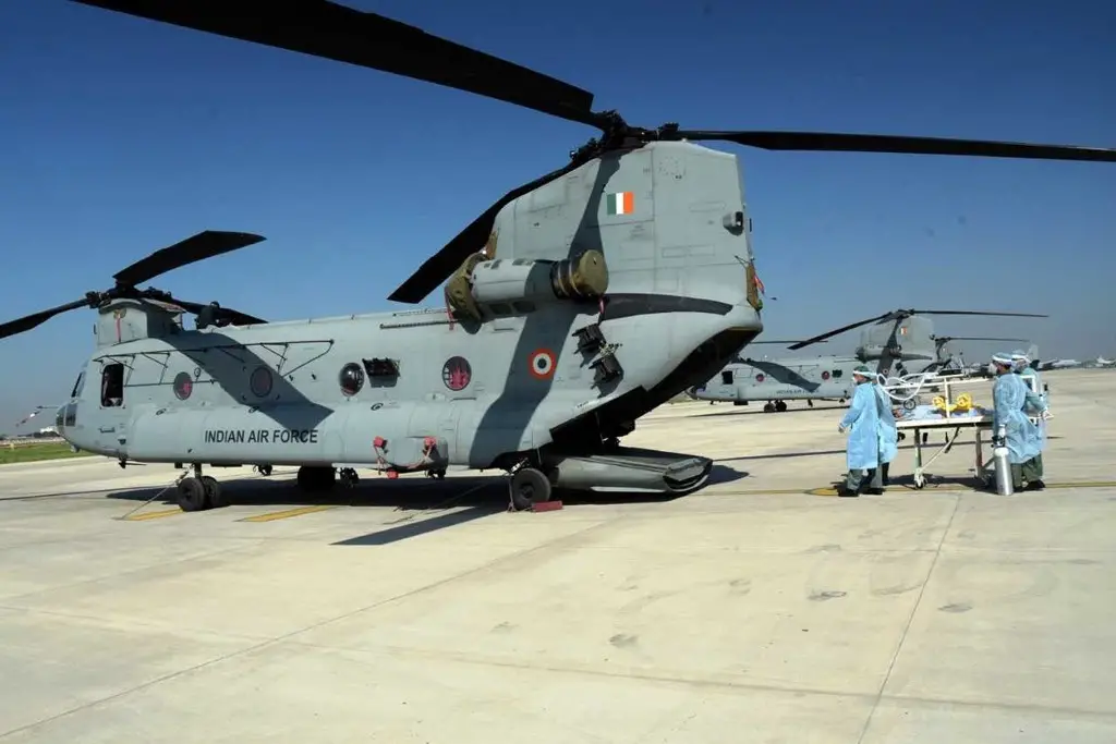Indian Airborne Rescue Pod for Isolated Transportation - ARPIT being loaded in a CH- 47F I Chinook heavy lift helicopter