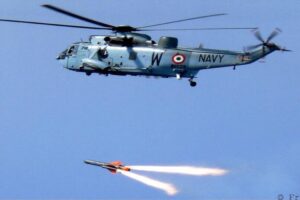 Seaking Mk 42 B from the Indian Navy's INAS 330 Harpoon squadron fires anti ship Sea Eagle missile