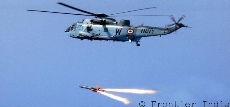 Seaking Mk 42 B from the Indian Navy's INAS 330 Harpoon squadron fires anti ship Sea Eagle missile