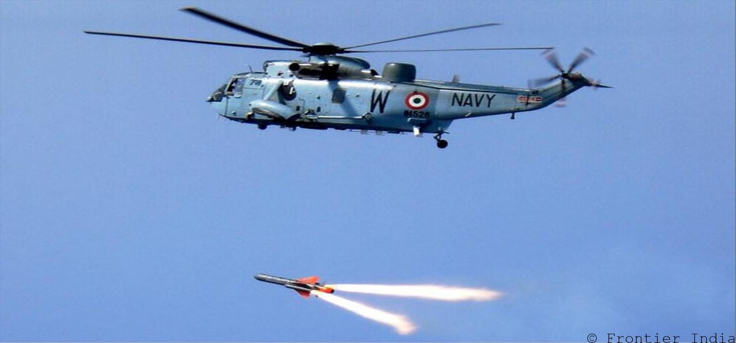Seaking Mk 42 B from the Indian Navy's INAS 330 Harpoon squadron fires anti ship Sea Eagle missile
