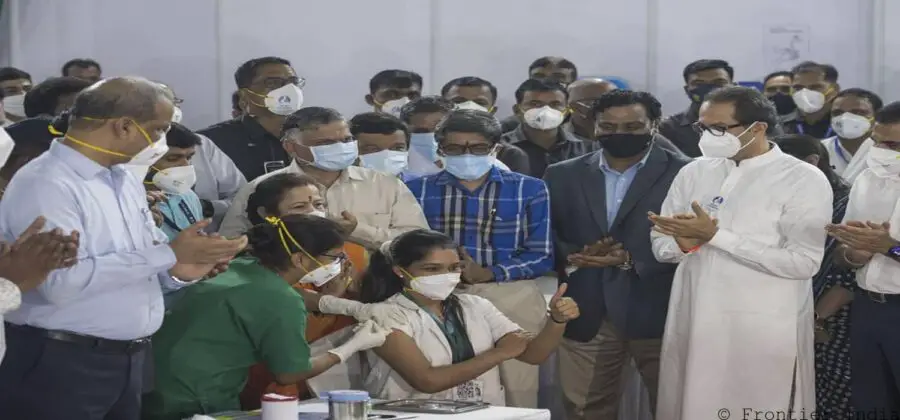 Uddhav Thackeray at Vaccination drive at BKC Jumbo COVID Vaccine Cener in Mumbai
