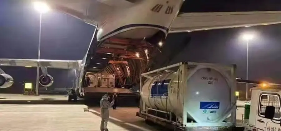Plane in China being loaded with medical supplies to India