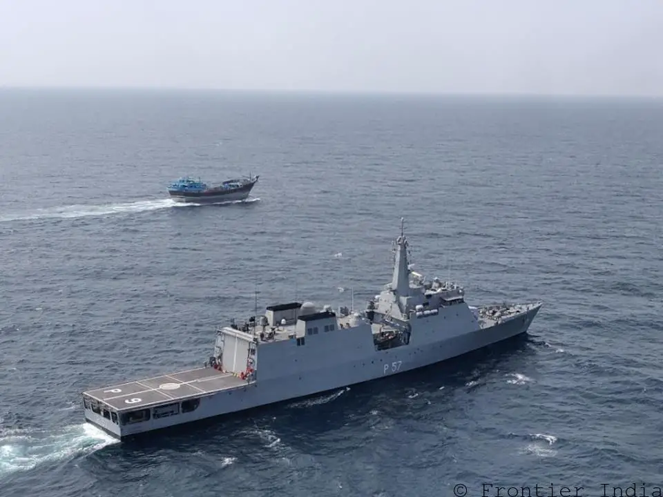 INS Sunayna Escorting a dhow for Eu Navfor