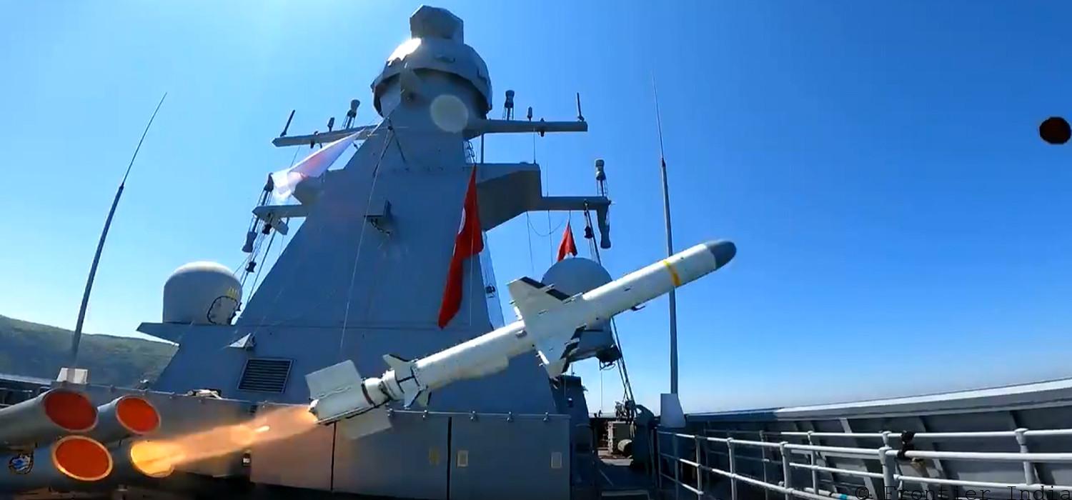 anti-ship missile Atmaca fired from the TCG Kınalıada corvette