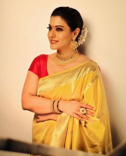 Kajol in golden silk saree