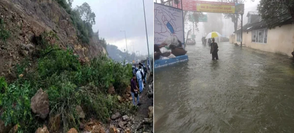 Landslides & water flowing like a river in Haldawani