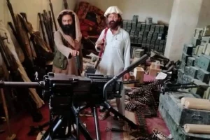 Tehreek-e-Taliban Pakistan in North Waziristan display their weapon storage