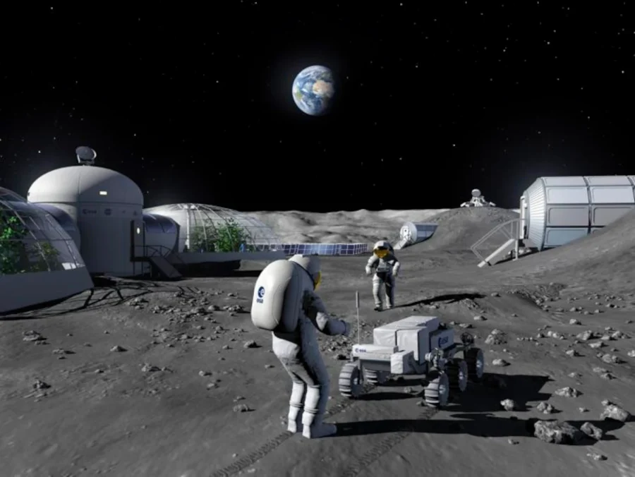Artist impression of prospective activities on a moon base