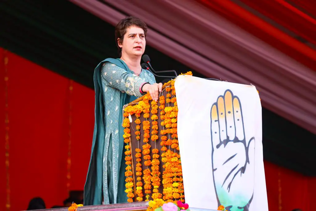 Priyanka Gandhi at an election rally - UP Elections 2022