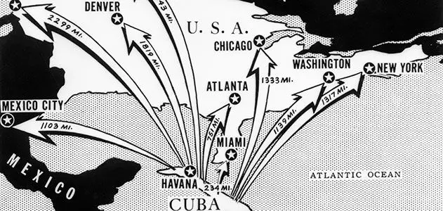 Cuban Missile Crisis - Illustration of the possibility of USSR missiles hitting the U.S. cities