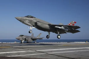 F-35C takes off from an aircraft carrier