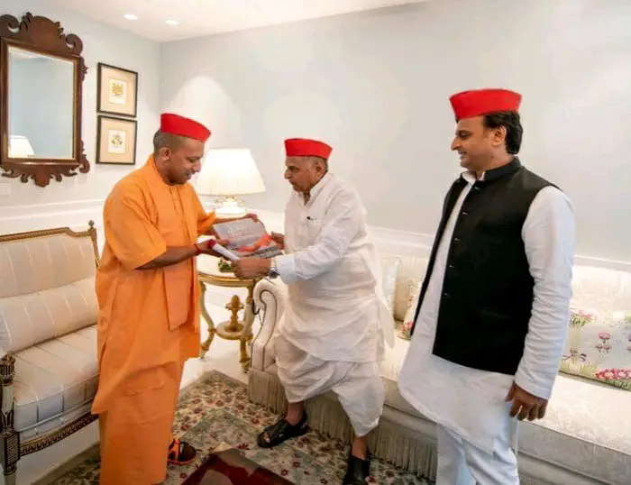 Yogi Adityanath With Mulayam Singh and Akhilesh Yadav