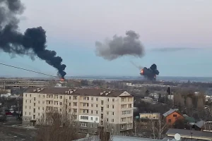 Smoke rises in Kharkiv