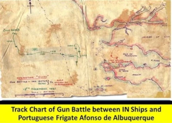 Operation Vijay - Track Chart of Gun Battle between Indian Navy Ships and Portuguese Frigate Afonso de Albuquerque