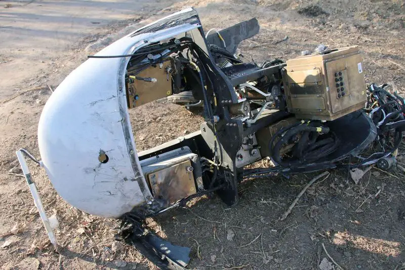 Bayraktar TB2 wreckage after being shot down by the Russian Air Defense