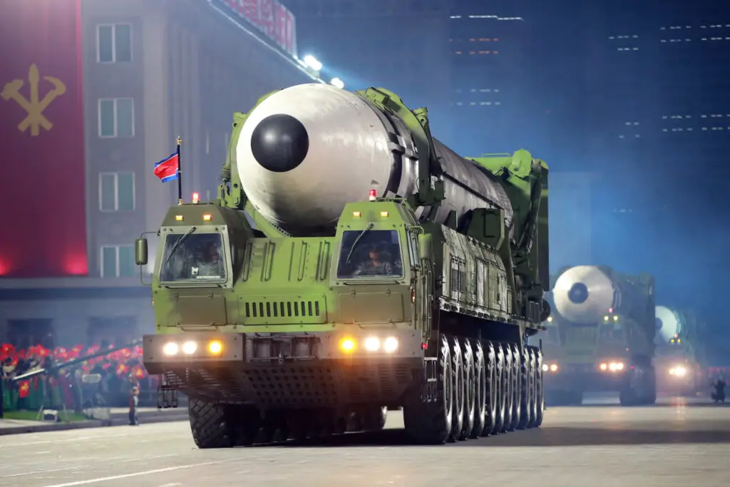 Hwasong-17 ICBM on an 11-axle wheeled chassis