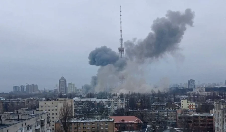 Russian missile attack on a TV tower in Kyiv