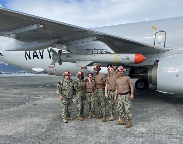 P-8A Poseidon aircraft with an Air to Surface Missile AGM-84 Harpoon