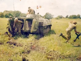 Mechanised Infantry troops deploying for action in Jaffna