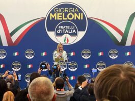 Giorgia Meloni addresses her supporters