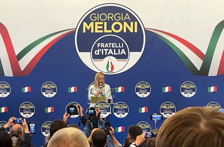 Giorgia Meloni addresses her supporters