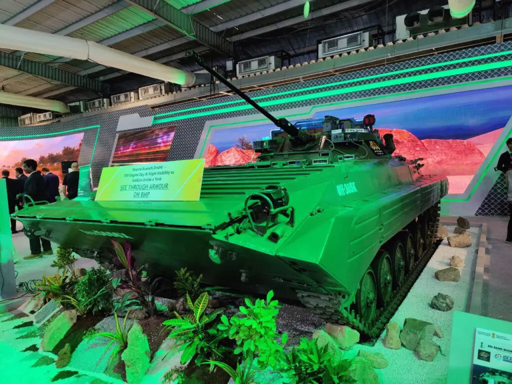 Big Bang Boom, displayed a BMP-2 at Defence Expo 2022 with a transparent armour system