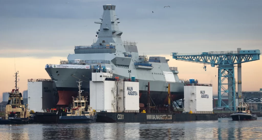 Type 26 Frigate HMS Glasgow on a barge