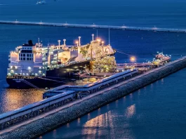 Liquified natural gas ship at Świnoujście LNG terminal in Poland