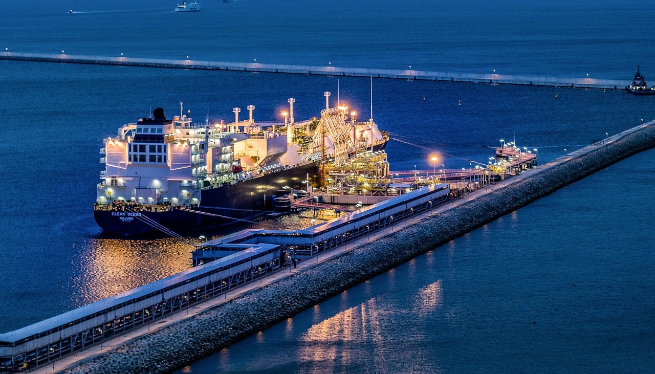 Liquified natural gas ship at Świnoujście LNG terminal in Poland