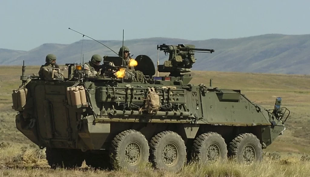 Stryker armoured personnel carrier in combat glory