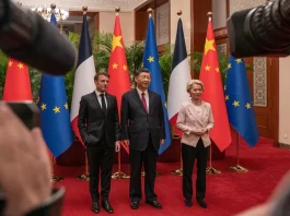 French President Emmanuel Macron, Chinese President Xi Jinping and EU President Ursula von der Leyen