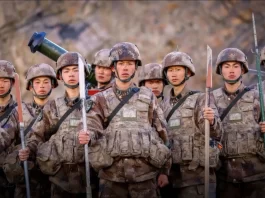 Chinese PLA Troops on Indian Border armed with melee weapons
