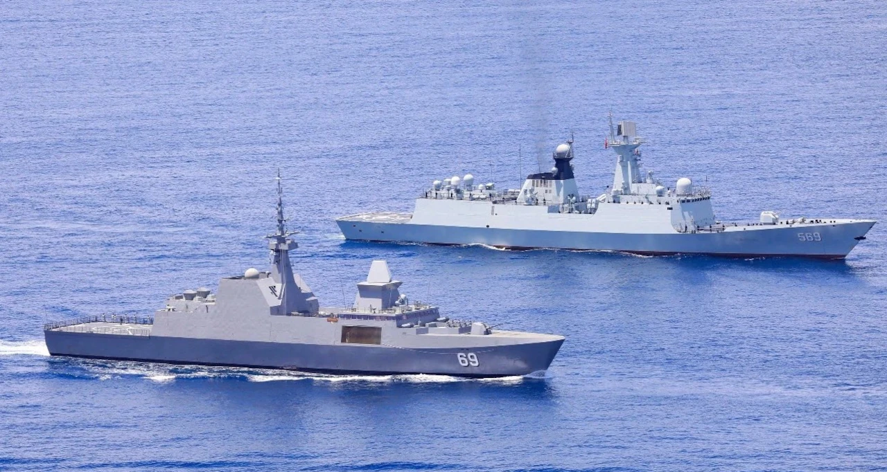 PLA Navy Type 054A frigate and RSS Intrepid, in recent joint naval exercise between China and Singapore