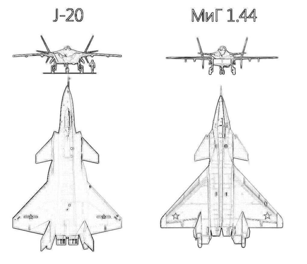 Mig 1.44 vs J-20 Top and Side View