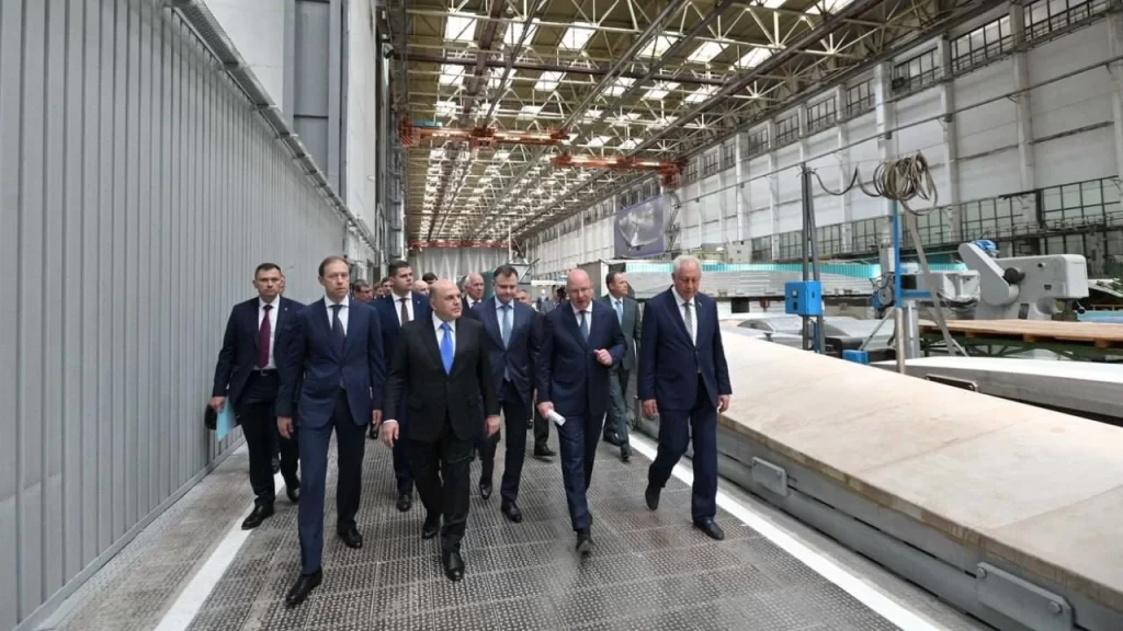 Russian Prime Minister Mikhail Mishustin visits the Kazan Aircraft Plant.