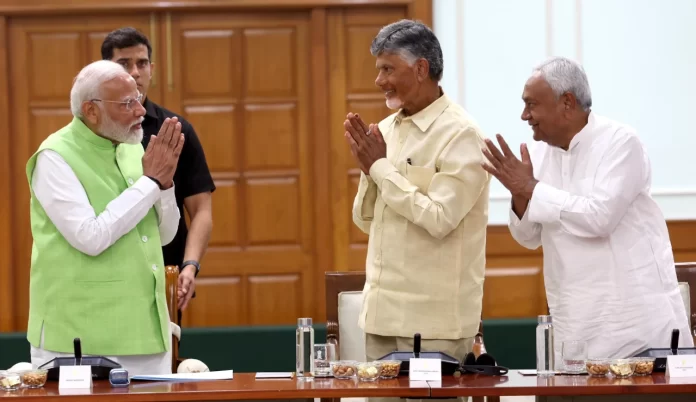 PM Narendra Modi, TDP Chief Chandrababu Naidu and Bihar Chief Minister Nitish Kumar