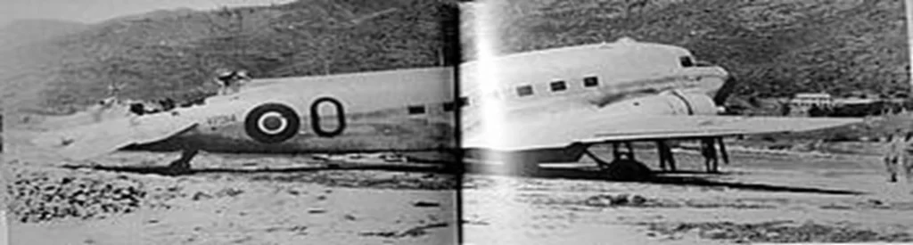 Damaged tail fin of the Dakota due to Pakistani artillery firing flown by Wing Commander KL Bhatia. The hulk of the aircraft would be seen for decades on the Poonch airstrip before it was finally scrapped.