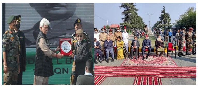 Ranjeet Bhatia receiving memento from Honourable Lt Governor (left) and sitting with the living legend on extreme right and Sh Ajatshatru Singh s/o Dr Karan Singh in the middle.