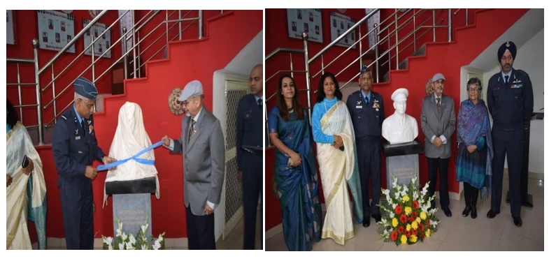 Unveiling of the bust of old air warrior Gp Capt KL Bhatia, VrC by Air Commodore SK Verma AOC 4 Wing & Mr Ranjeet Bhatia