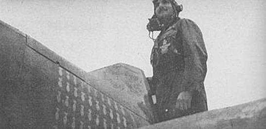 K L Bhatia stands on the wing of his Vengeance for a Publicity Photo from 1944.  His Vengeance is marked with 48 operational bombing sorties.  