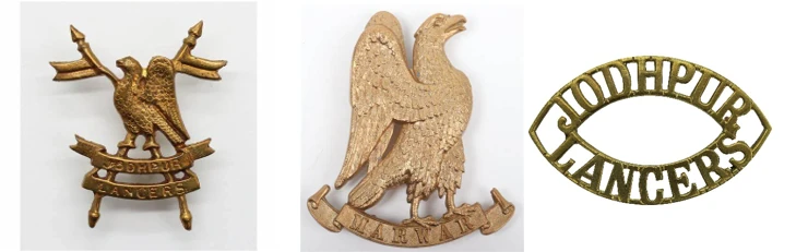 Jodhpur Lancers Cap Badge                              Arms Badge                                   Shoulder Title